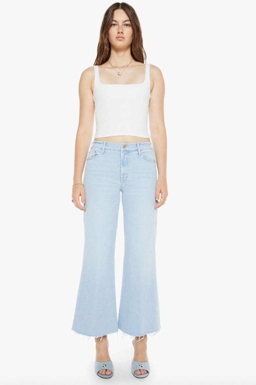 Mother The Twister Ankle Fray Wide Leg Jeans Cowabunga Wash Light Blue Size 29